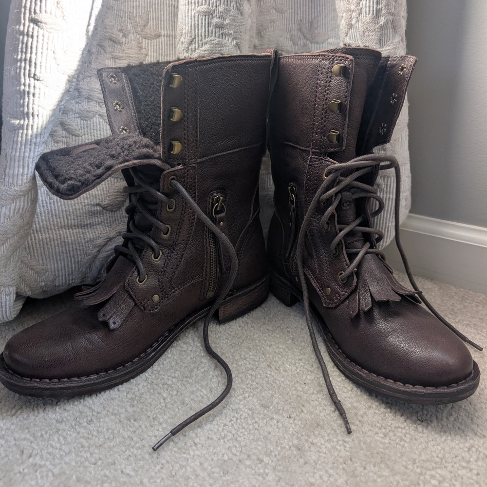 Ugg Brown Leather Combat Boots
